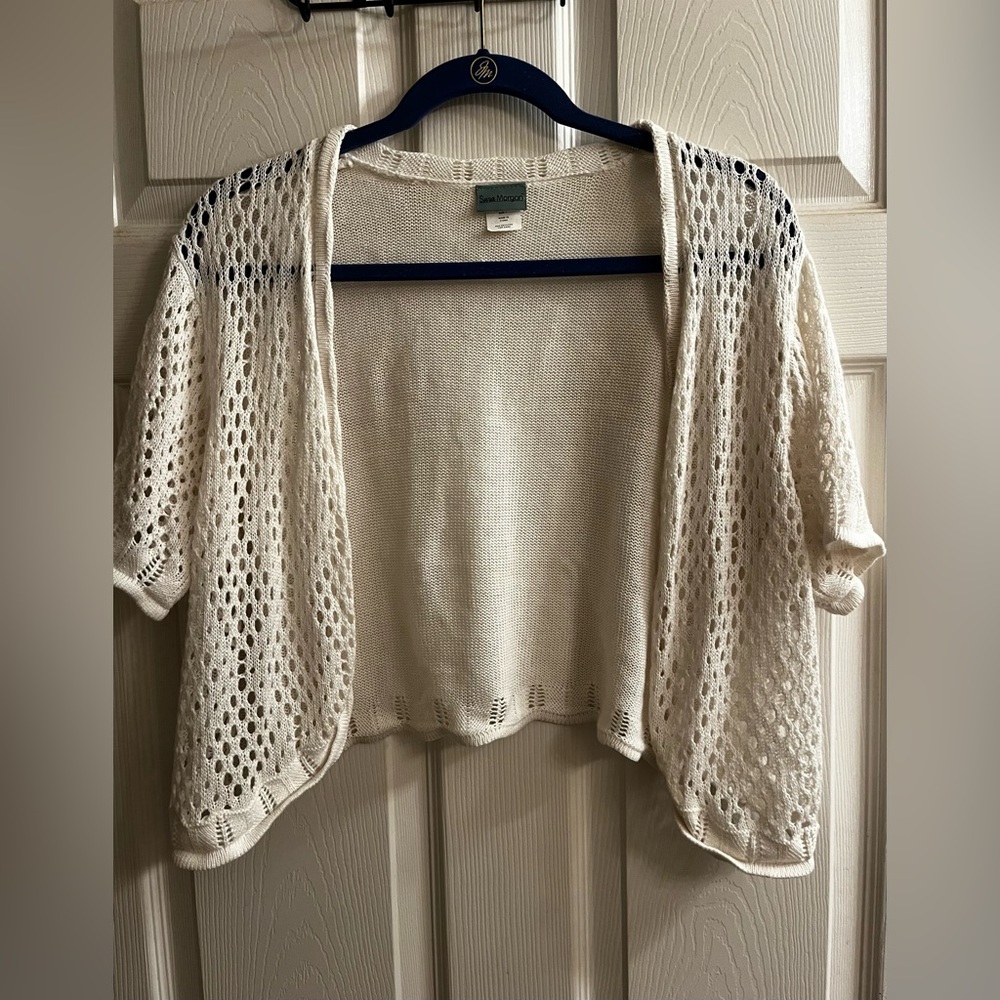 SARA MORGAN~CROCHET OPEN FRONT CARDIGAN~SIZE LG